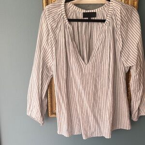 Nili Lotan Blue and White Striped V-Neck Tunic Top